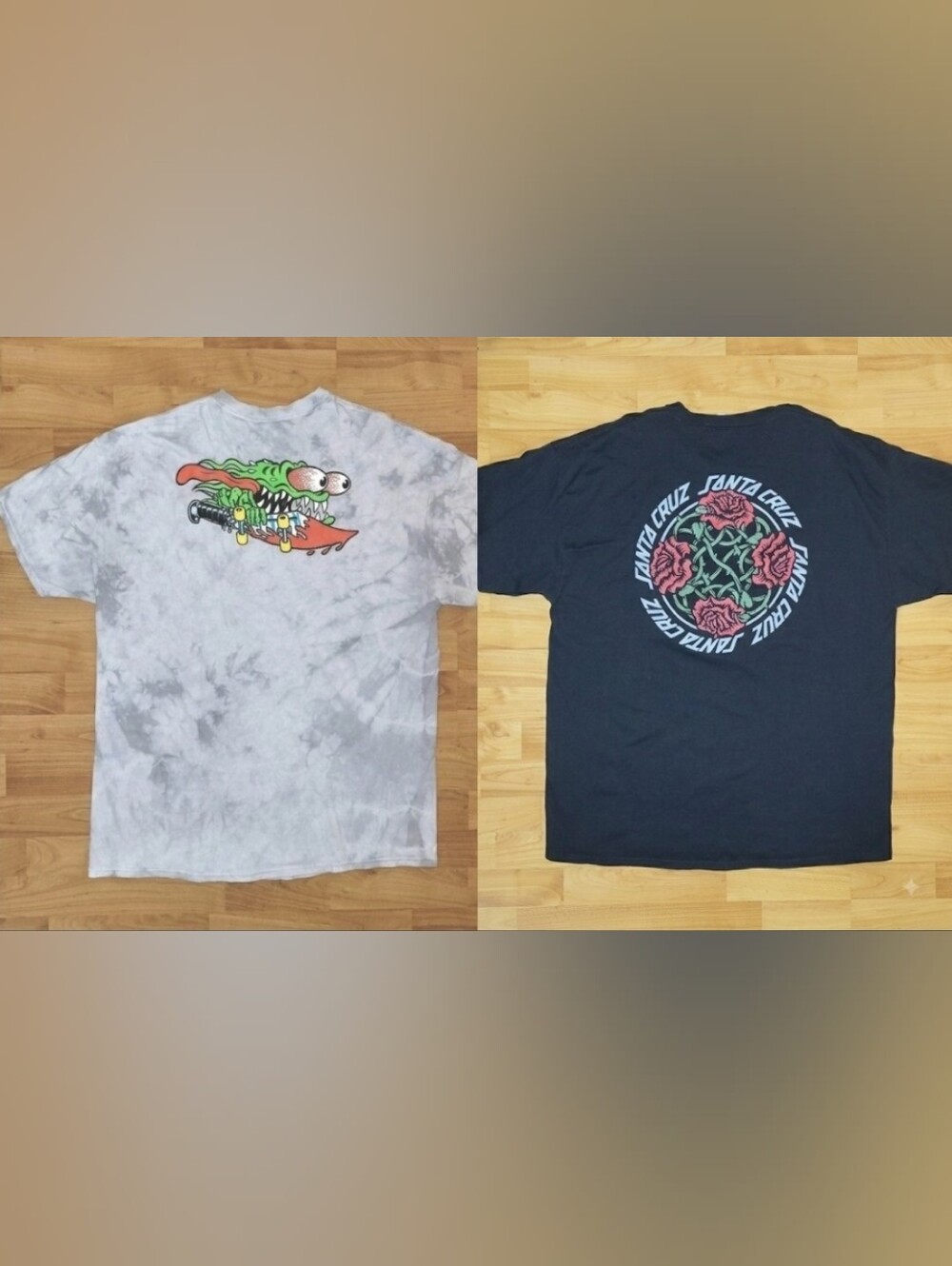 Y2K Santa Cruz Skateboards Bundle - Gray Tie-Dye + Black Streetwear Tee. 2XL